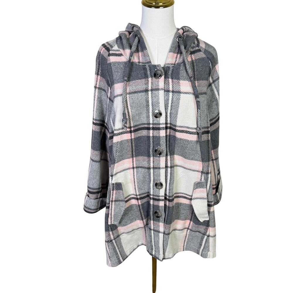 Christian Siriano Plaid Hooded Button Up Wool Jacket US Womens 2X Plus